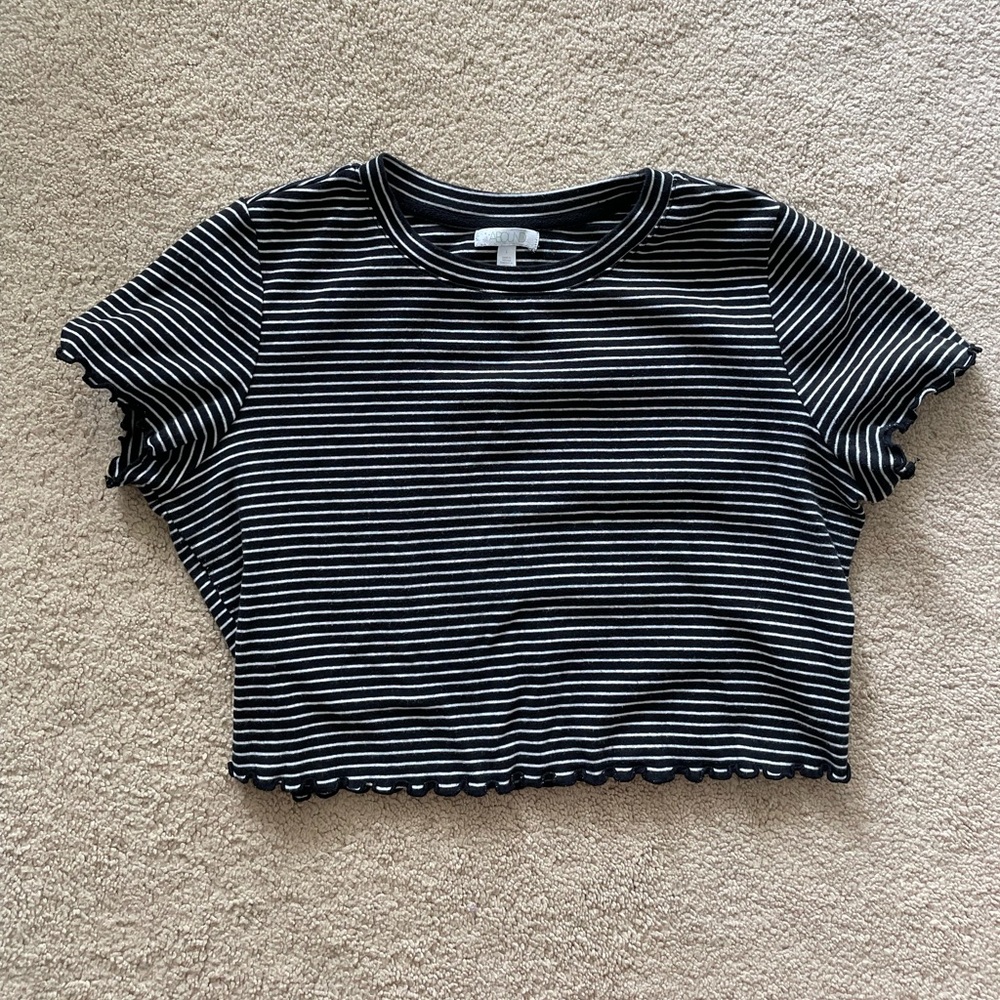 Black and white striped cotton crop top (L)